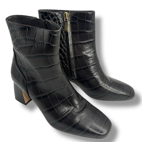 Cole Haan Gemma Dress Booties Dark Chocolate Crocodile Size 5 Square Anle Boot - Picture 1 of 15